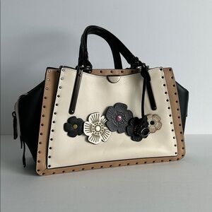 Coach Dreamer Bag with Rivets and Tea Rose Flowers in Chalk Multi